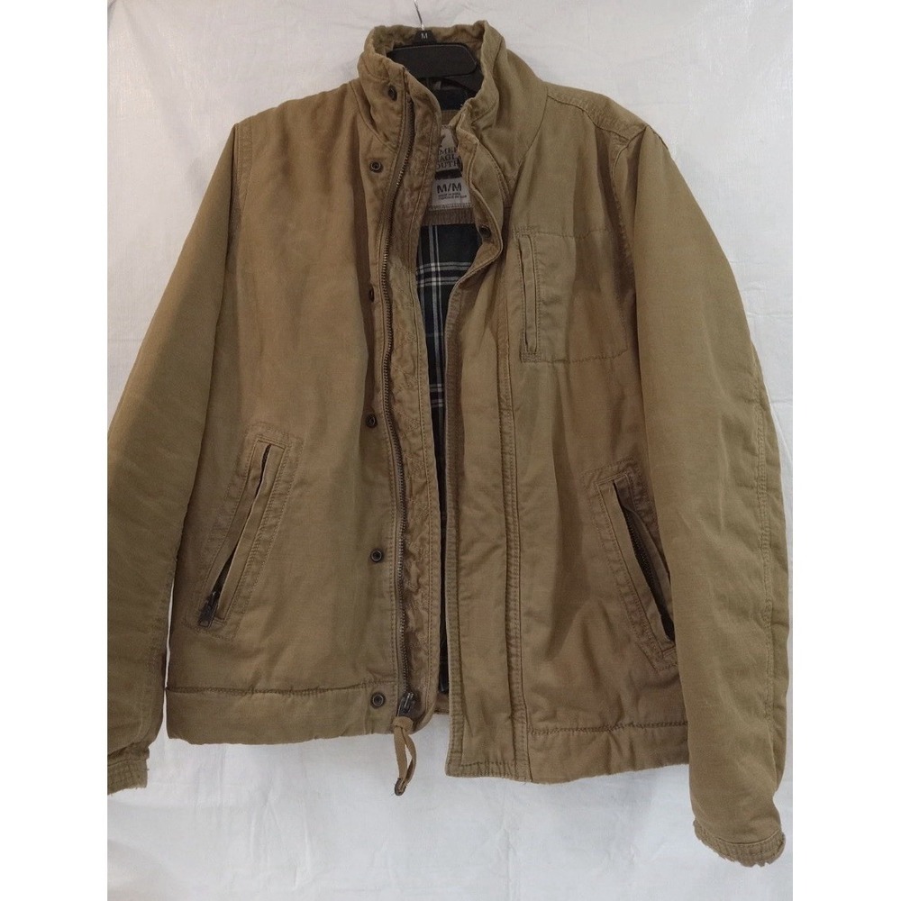 American Eagle Outfitters Mens Tan Khaki Jacket M M Plaid Lined Zip Front